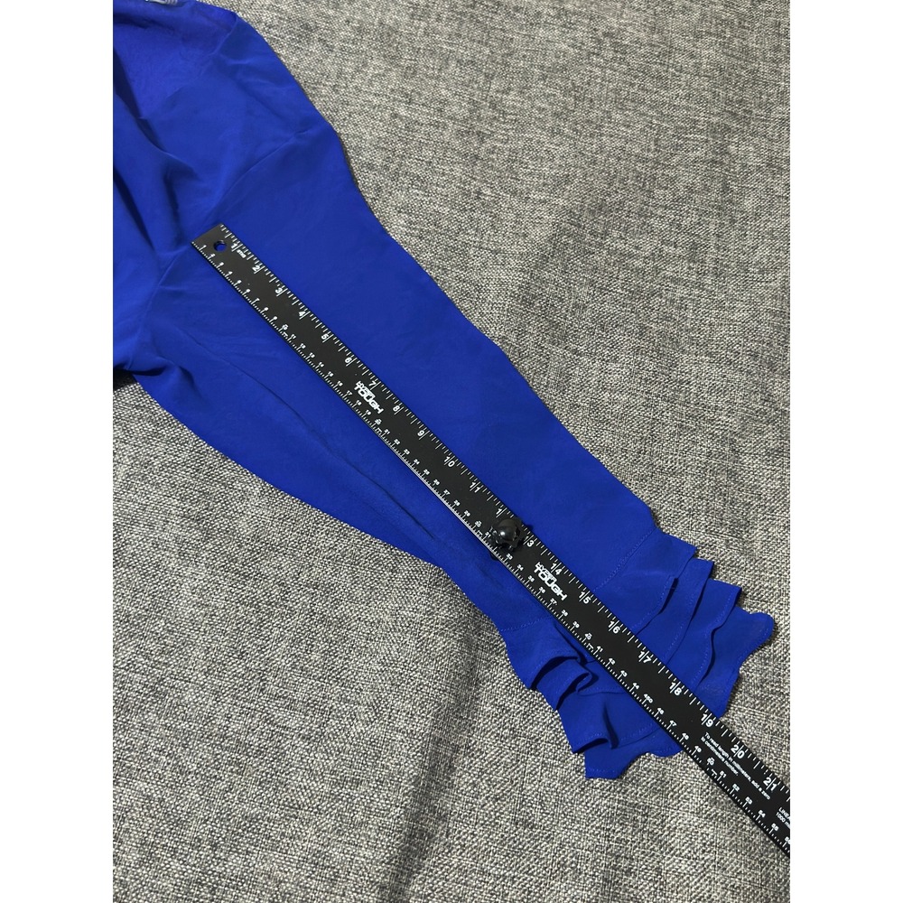Calvin Klein Women's 0X Blouse Blue Ruffle Sleeve V-Neck W9LAI505 - Picture 4 of 9